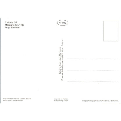 Cisitalia GP Mercury (I) N 38 French Toy Race Car Original Postcard TK1-P18