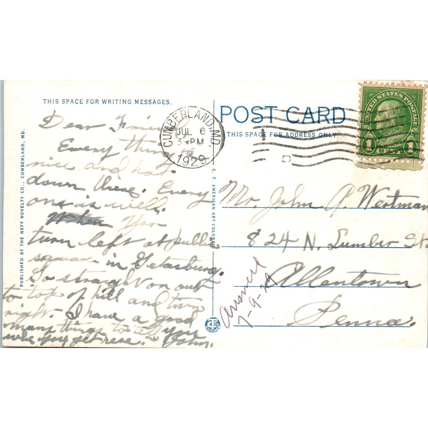 B&O Station and Queen City Hotel Cumberland MD 1929 - Original Postcard TJ9-P1