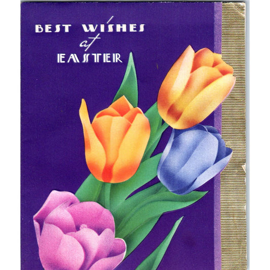 1940s Golden Bell GB Easter Card - Art Deco Roses SF2