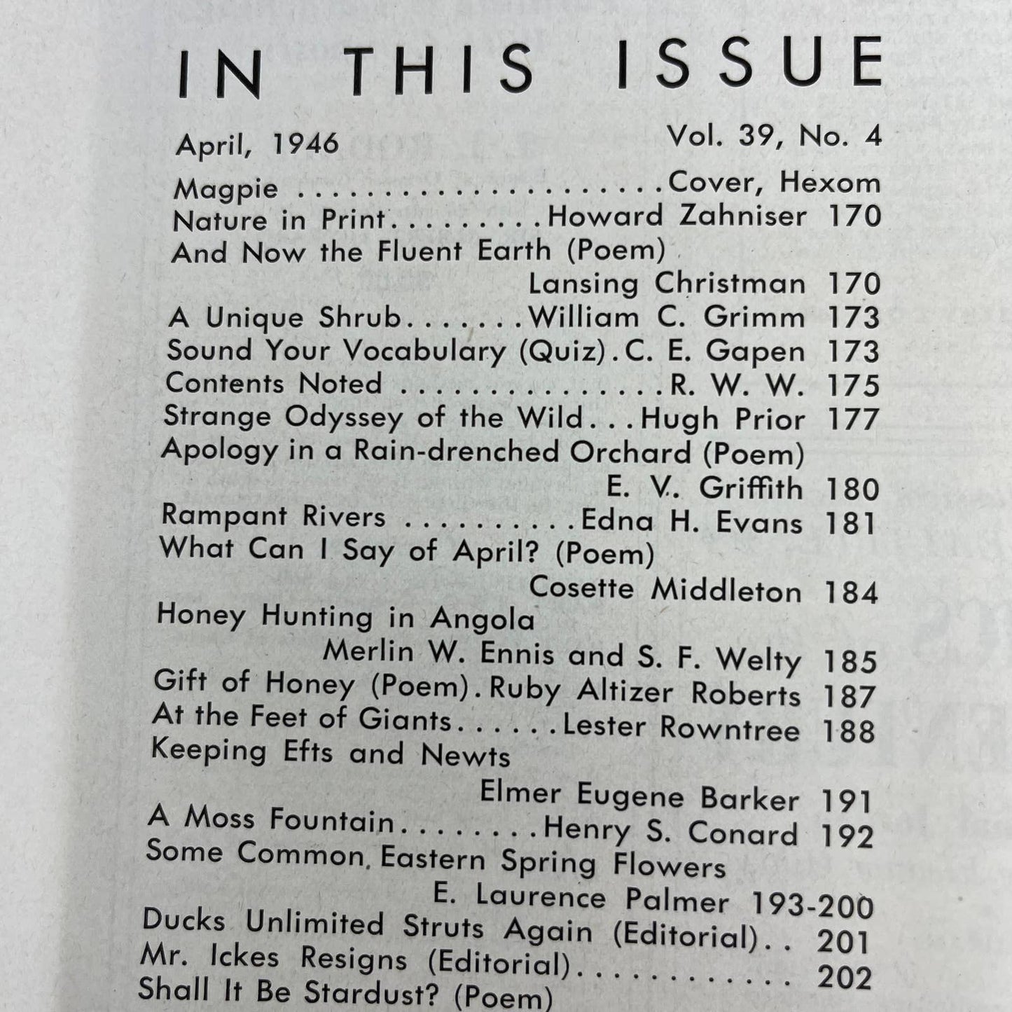 Nature Magazine Apr 1946 - Magpie Hexom Keeping Efts and Newts TC1