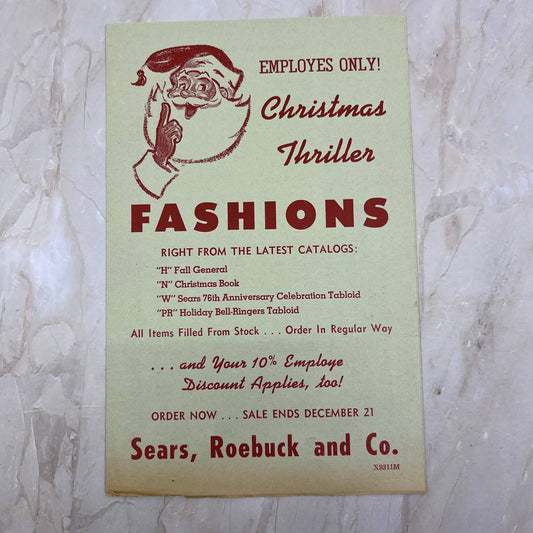 1968 Sears Employees Only Christmas Fashions Promo Leaflet Santa AB8
