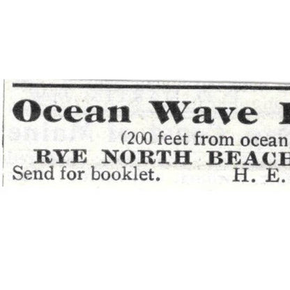 Ocean Wave House Rye North Beach H. E. Putnam - 1903 Original Ad TJ8-7-1