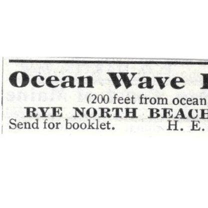 Ocean Wave House Rye North Beach H. E. Putnam - 1903 Original Ad AK5-S35