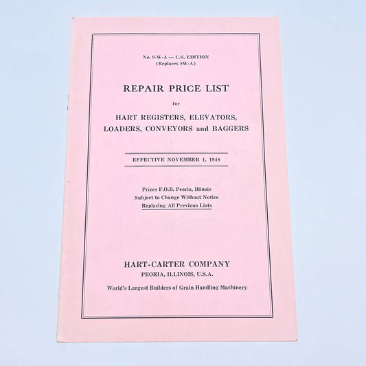 1948 Hart Registers Conveyors Elevators Loaders & Baggers Repair Price List AB7