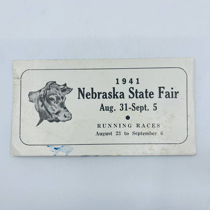 1941 Blotter Card Nebraska State Fair Running Races Cow Picture SA7