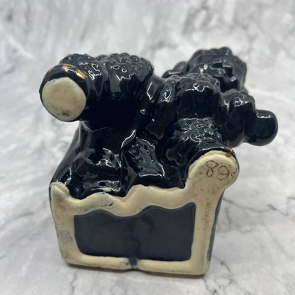 Vintage Poodle Ceramic Black Gold Small Succulent Violet Planter Shawnee 4" TI8
