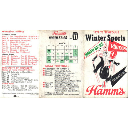 1972-73 Schedule Winter Sports North Stars Vikings Gophers Hamms TK1-P3