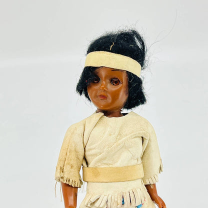 Vintage Native American Indian Girl White Leather and Bead 7” TB5