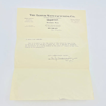 1934 Heywood Wakefield The Lloyd Manufacturing Co Letterhead Memo AB7