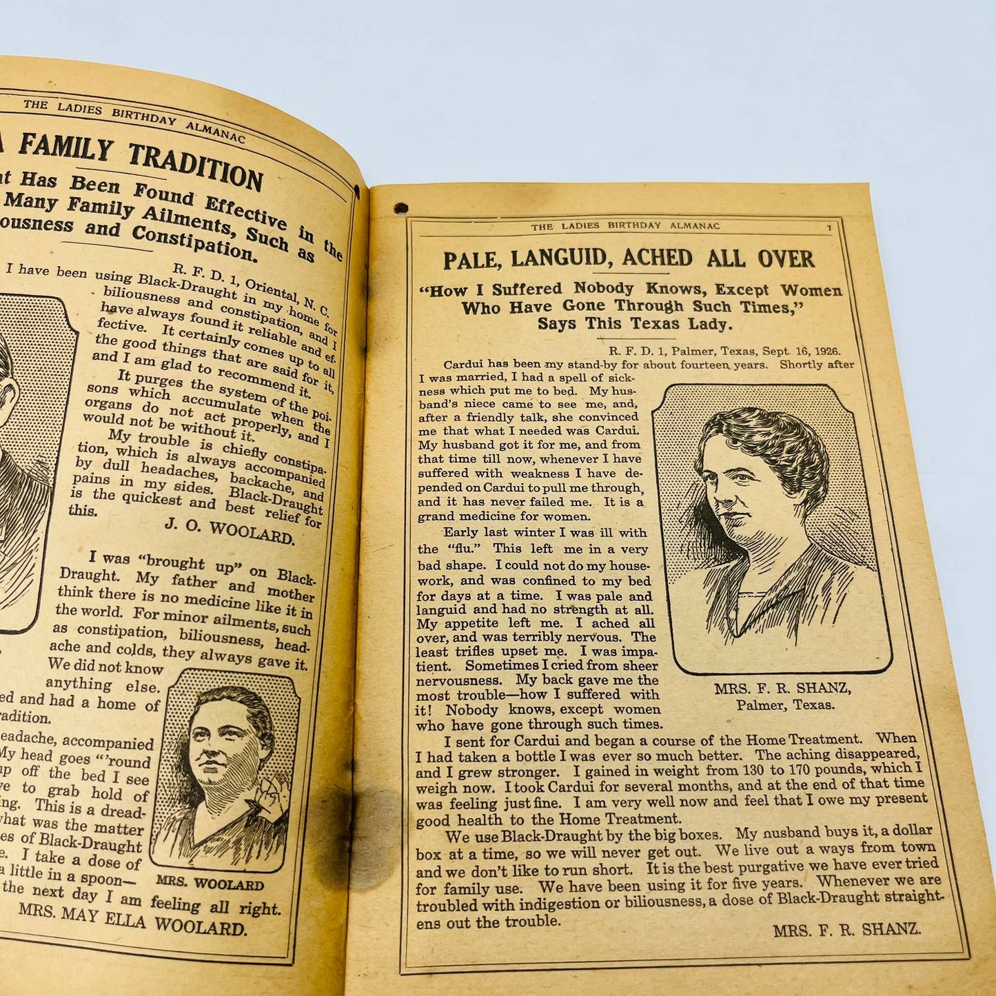 1928 Ladies Birthday Almanac Quack Medicine Thedford’s Black Draught Cardui C10