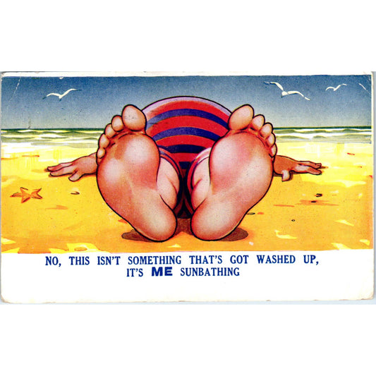 Sunbathing Bamforth Comics Humor Cartoon 1942 Original Postcard TK1-20