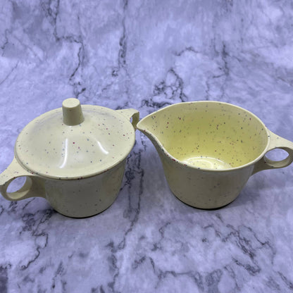 VTG Imperial Ware Speckled Confetti Yellow MCM Cream & Sugar Melmac Malamine TA3