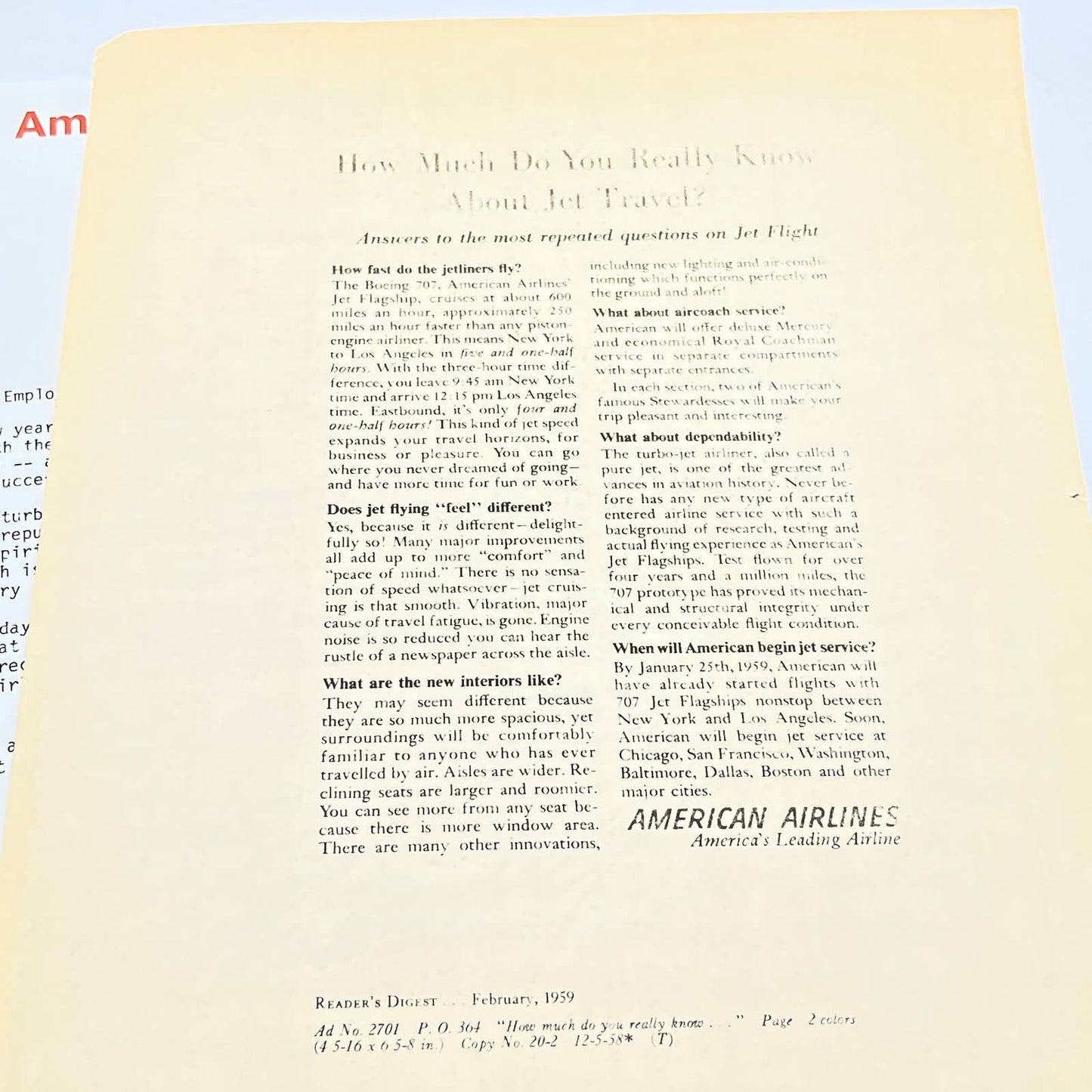 1950s-1980s Lot of Commercial Airline Ephemera American Airlines TC7