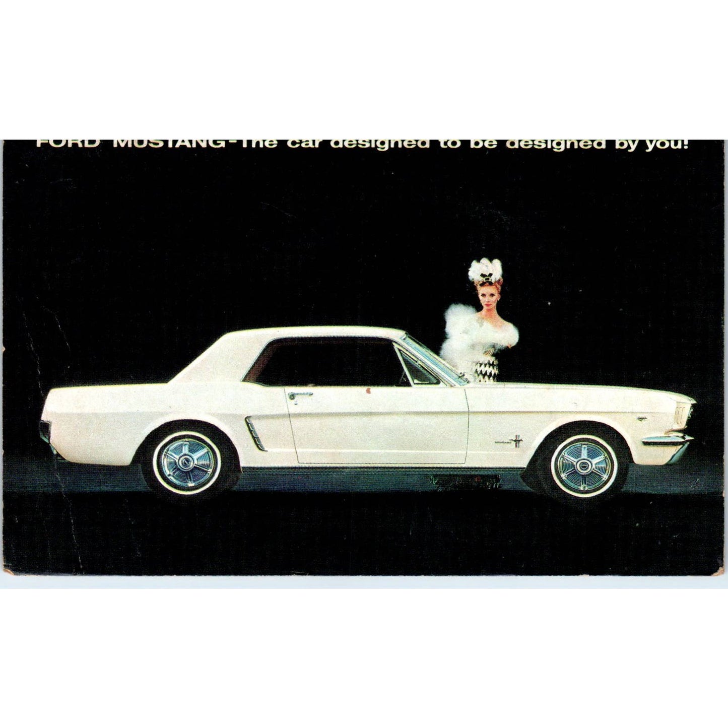 Vintage Postcard 1960s White Ford Mustang Promo SE5