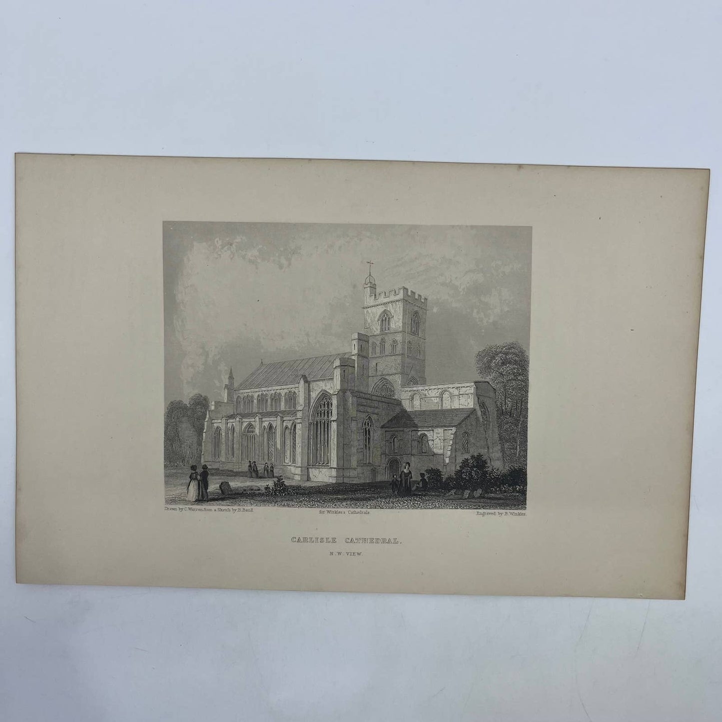 1842 Original Art Engraving Carlisle Cathedral, Floor Plan and Bio TG6