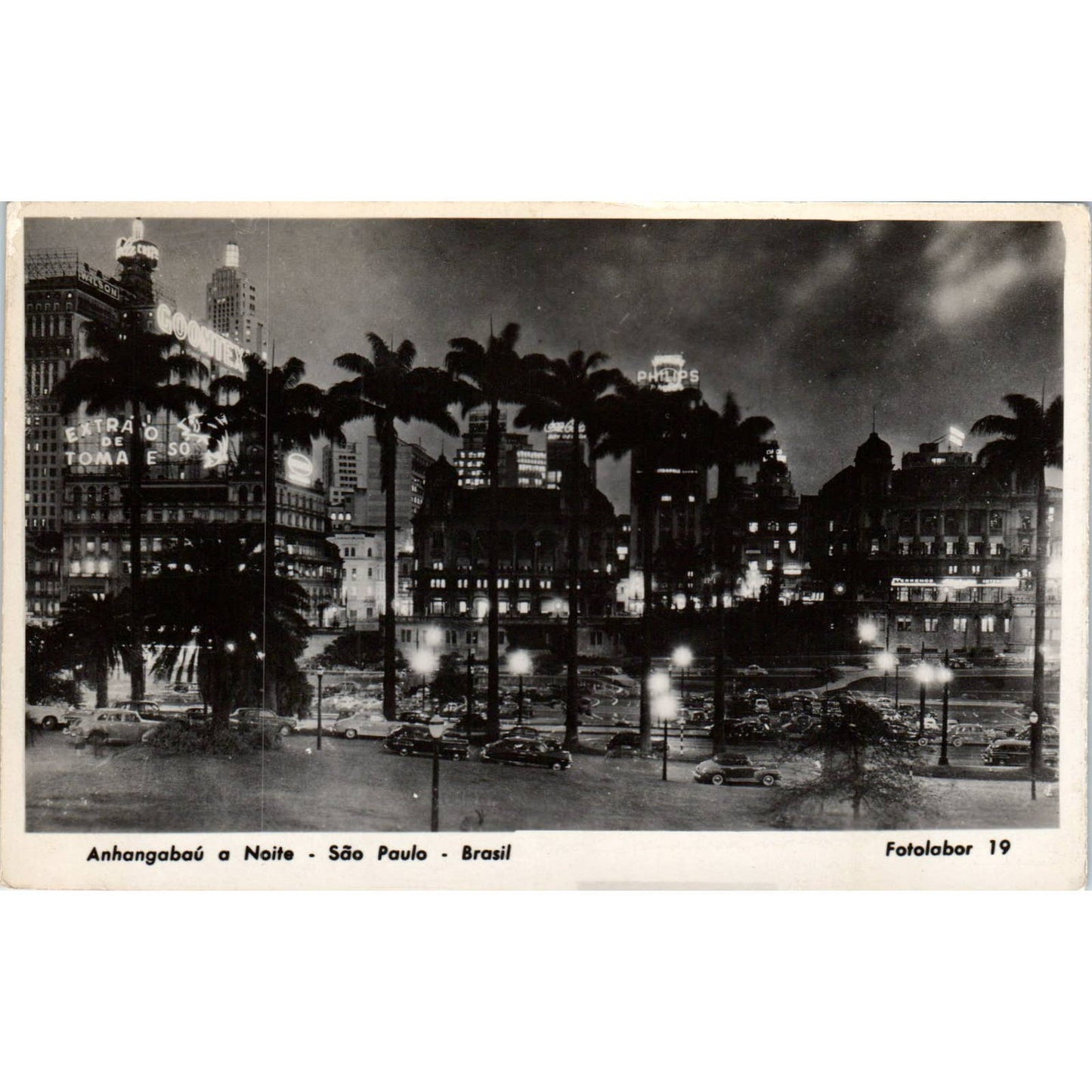 Anhangabaú a Noite São Paulo Brazil c1950 Original Postcard TJ9-P2