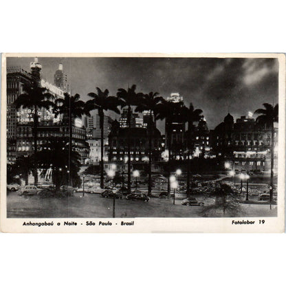 Anhangabaú a Noite São Paulo Brazil c1950 Original Postcard TJ9-P2
