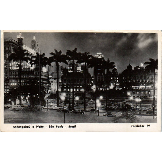Anhangabaú a Noite São Paulo Brazil c1950 Original Postcard TJ9-P2