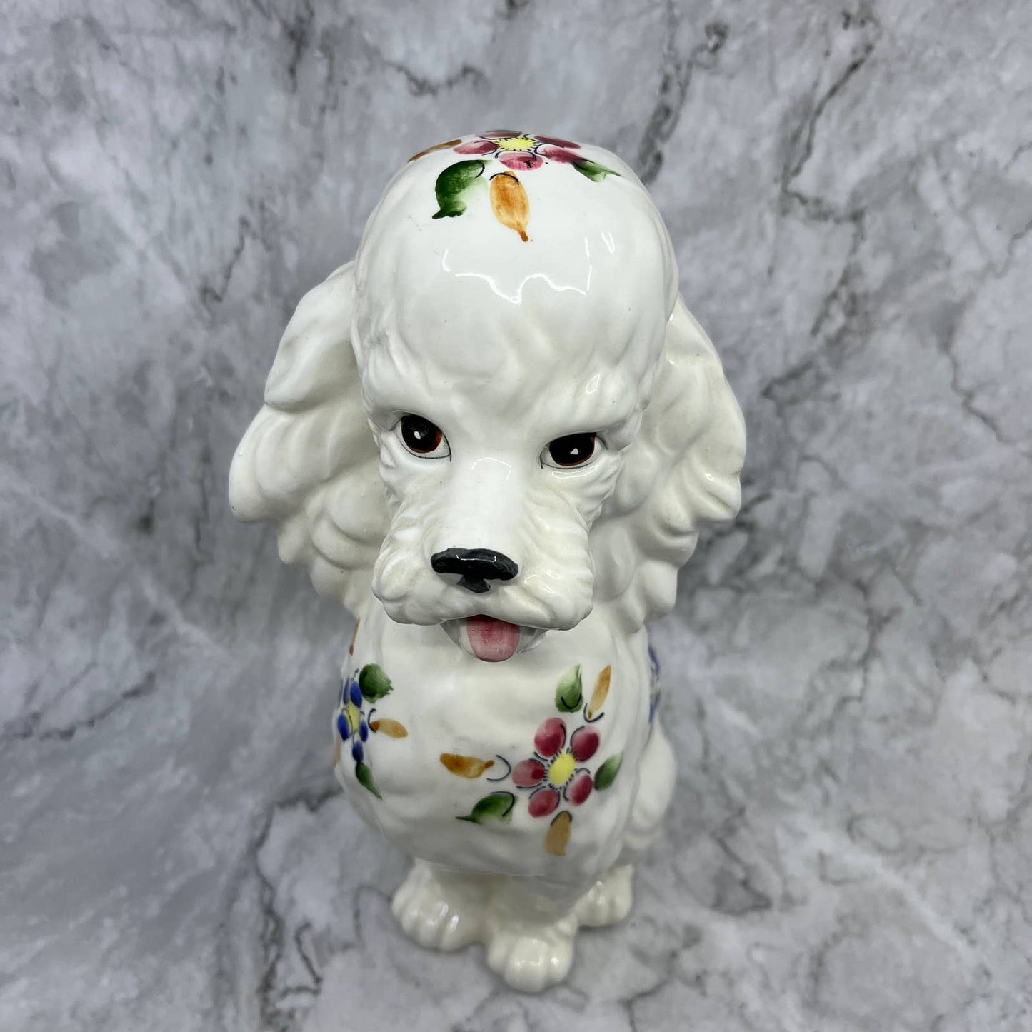 Vintage MCM Porcelain White Poodle Statue Figurine Hand Painted Japan 12" TJ1