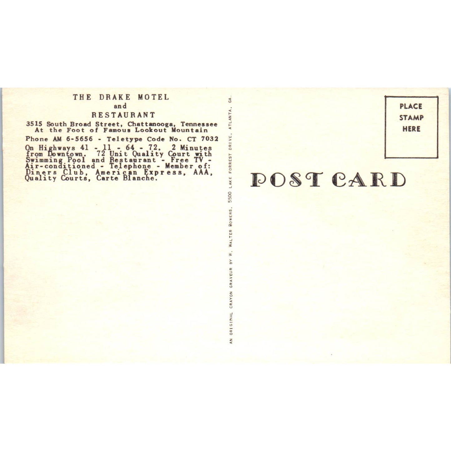 The Drake Motel Chattanooga Tennessee - Original Postcard TJ7-RP2