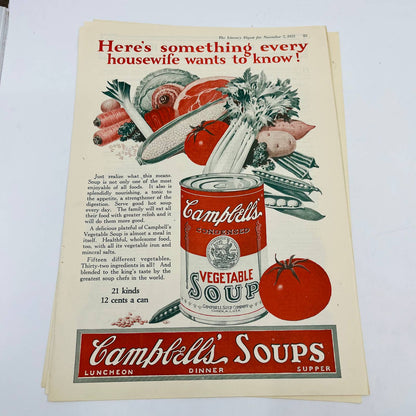 1925 Lot of 5 Campbells Soup Advertisements 8x12” C12-1