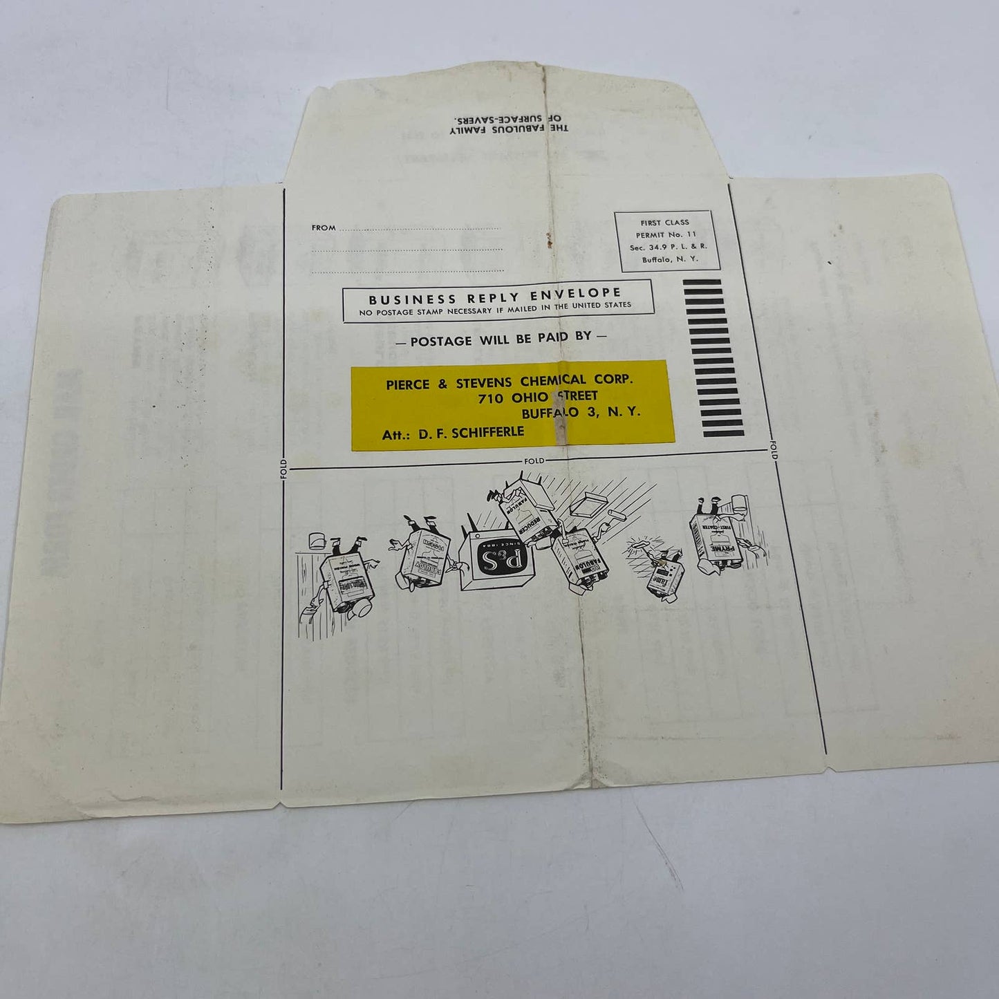 1950s Pierce & Stevens Chemical Corp Fabulon Floor Cleaner Leaflet Envelope AC8