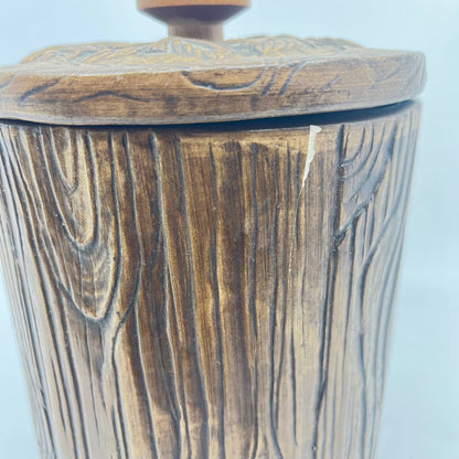 1960s Treasure Craft Owl Flour Canister Ceramic Brown Wood Grain USA TE8