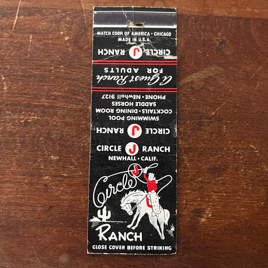 Circle J Ranch Newhall CA Advertising Matchbook Cover SA9-M10