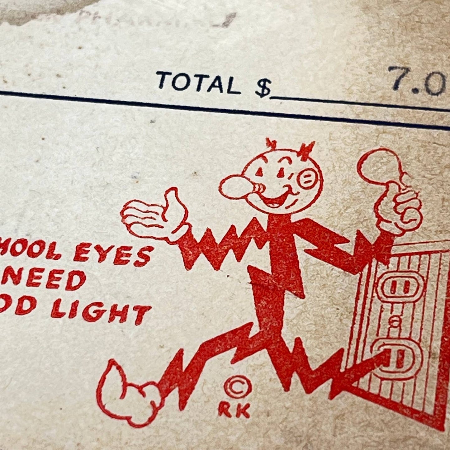 1948 REDDY KILOWATT Electric Bill Stub School Eyes Wisconsin Electric Power SC6