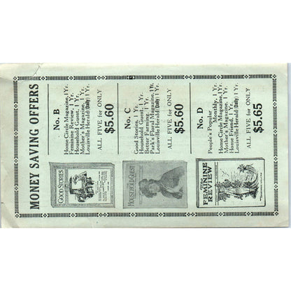 1921 Louisville Herald Reading Club Magazine Subscription Order Form SE4-2