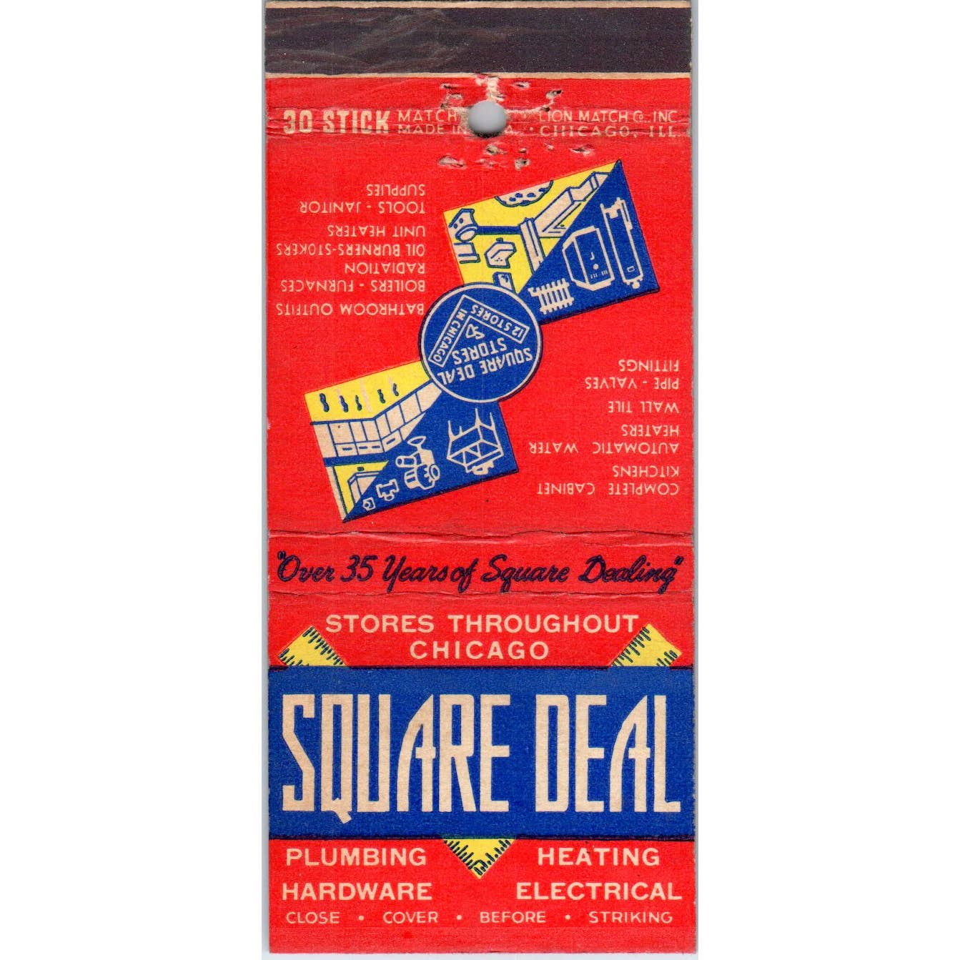 Square Deal Hardware Stores Chicago Advertising Matchbook Cover SA1-M11