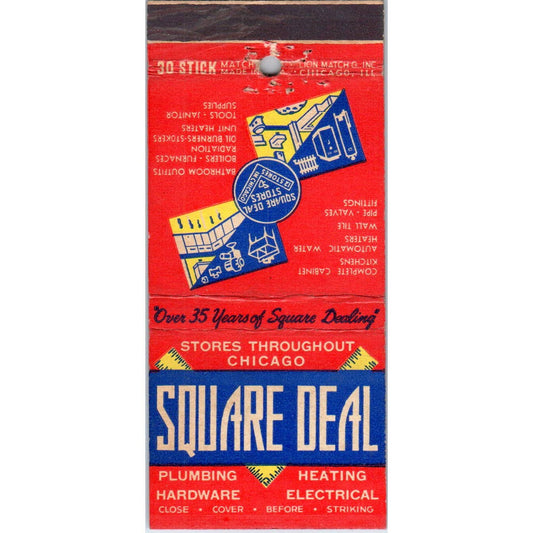 Square Deal Hardware Stores Chicago Advertising Matchbook Cover SA1-M11