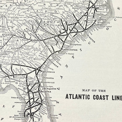 1906 Original Map Railway Stocks and Bonds Map of the Atlantic Coastline FL3