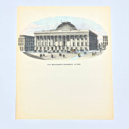 1850s Tinted Engraving - The Merchants Exchange New York 8.5 x 10" AC2
