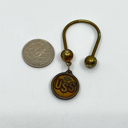 Vintage Brass USS United States Steel Brass Barbell Keychain Keyring SC3