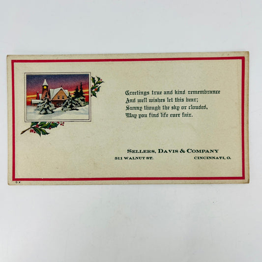 Vtg Blotter Trade Card Christmas Sellers, Davis & Company Cincinnati OH AK3-H12