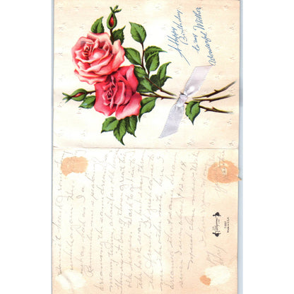 1940s The Pollyanna Line Birthday Card to Mother Pink Roses SF2