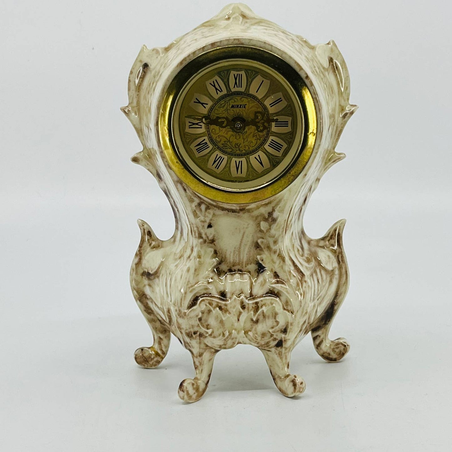 Vintage Minxie German Mantel Wind Up Clock Ceramic Glaze 6” TC2