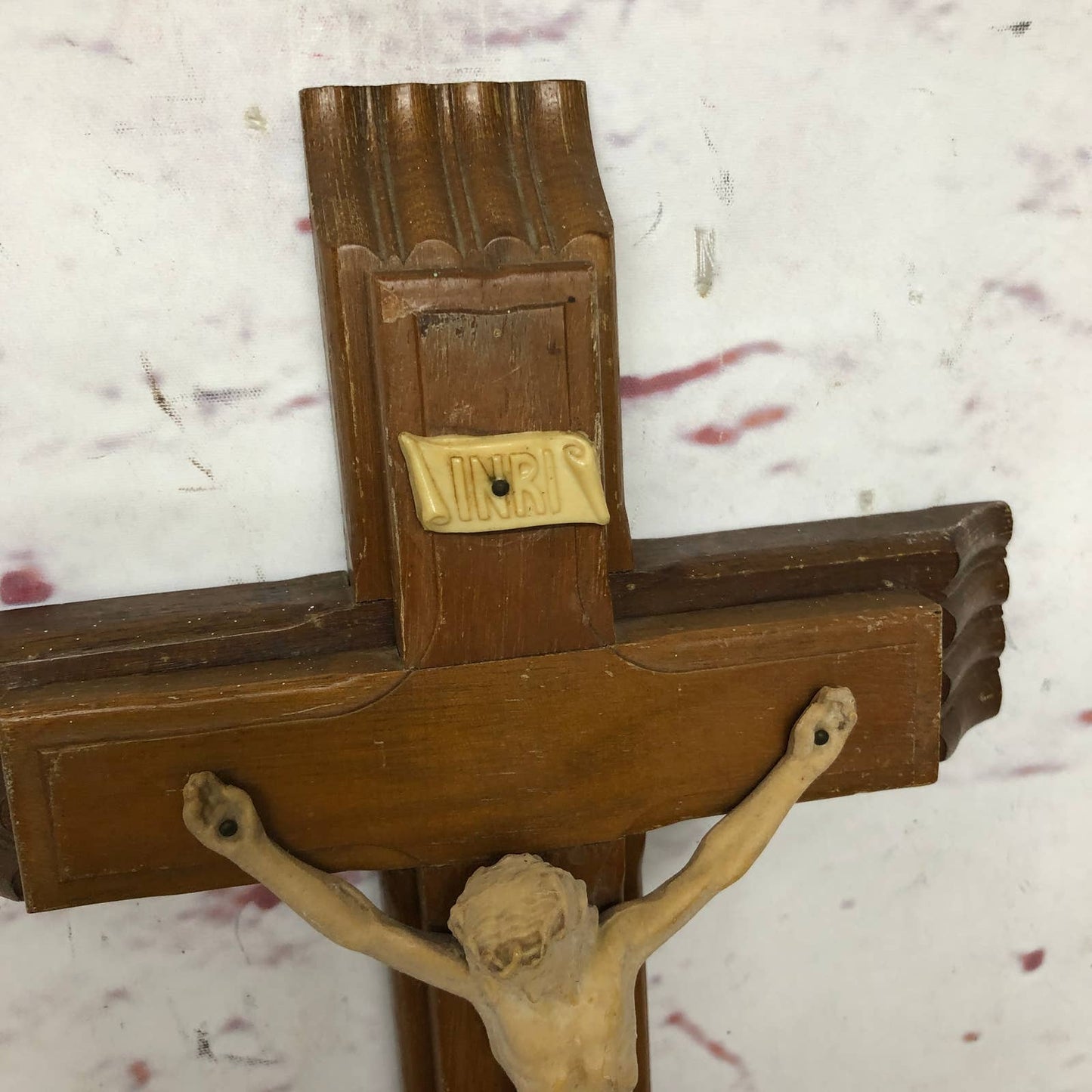 Vintage Last Rites Crucifix Solid Wood Cross with Resin Jesus 13"x8"x2" TG4