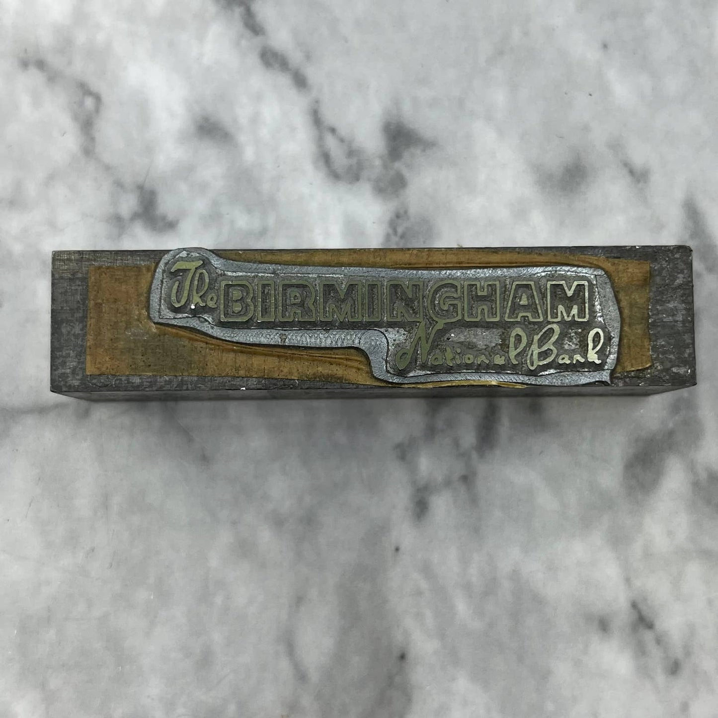 Vintage Letterpress Printers Block Plate The Birmingham National Bank TJ52