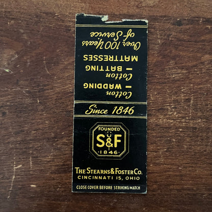 S&F Stearns & Foster Co Cincinnati OH Advertising Matchbook Cover MM11-6