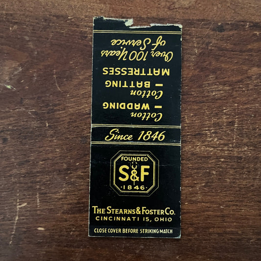 S&F Stearns & Foster Co Cincinnati OH Advertising Matchbook Cover MM11-6