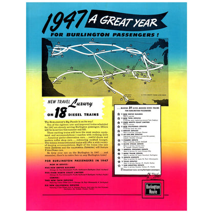 1947 Burlington Route Summer Vacation Service Everywhere West Timetable SE4