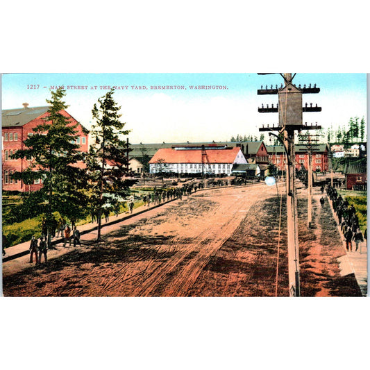 Antique Postcard Main Street at the Navy Yard Bremerton Washington TD9