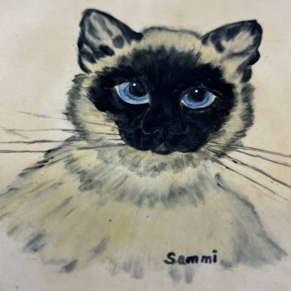 Vintage Original Art Hand Painted Siamese Cat on Tile Sami 8x6” TB6