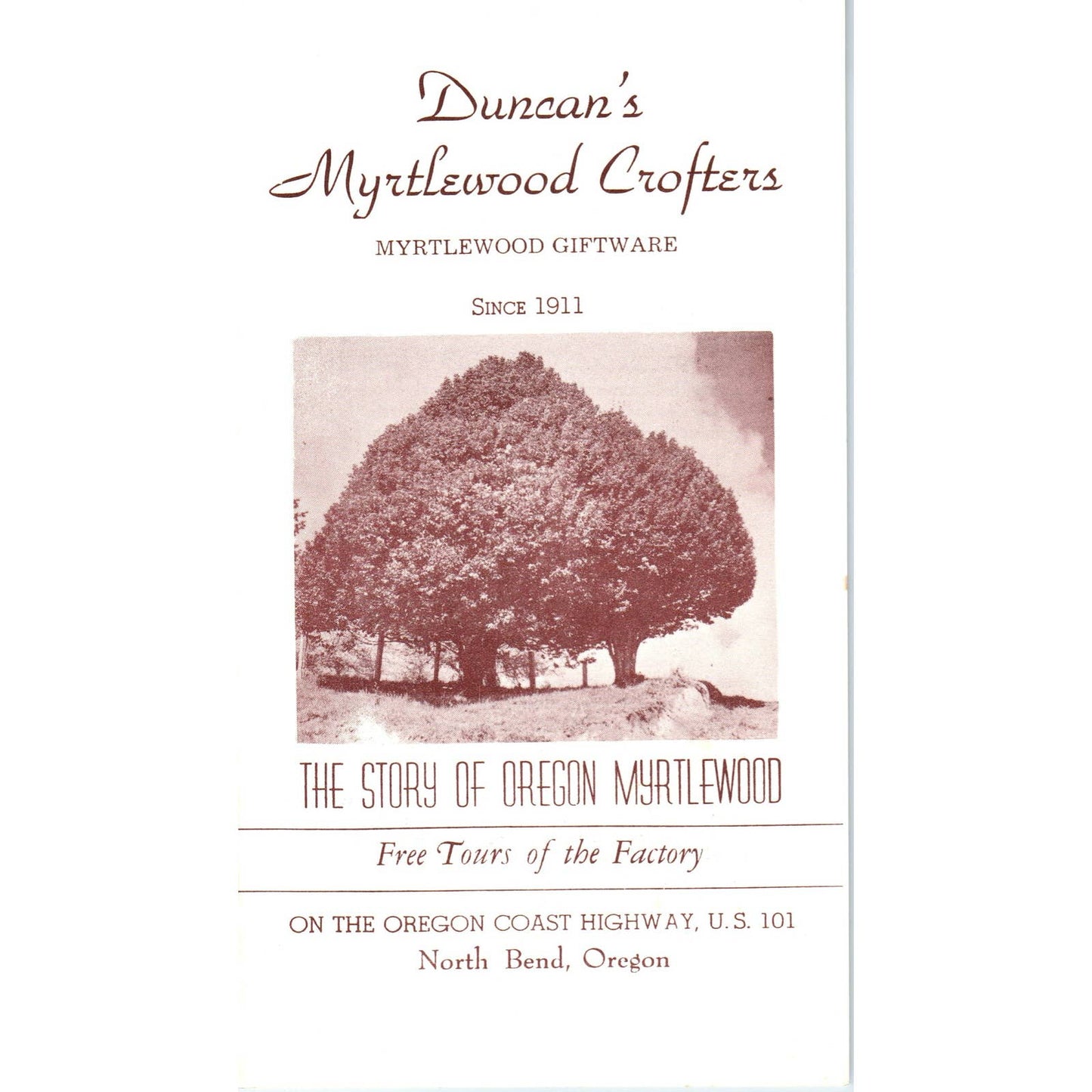 Vintage Duncan's Myrtlewood Crofters Gifts North Bend Oregon Travel Brochure AD7