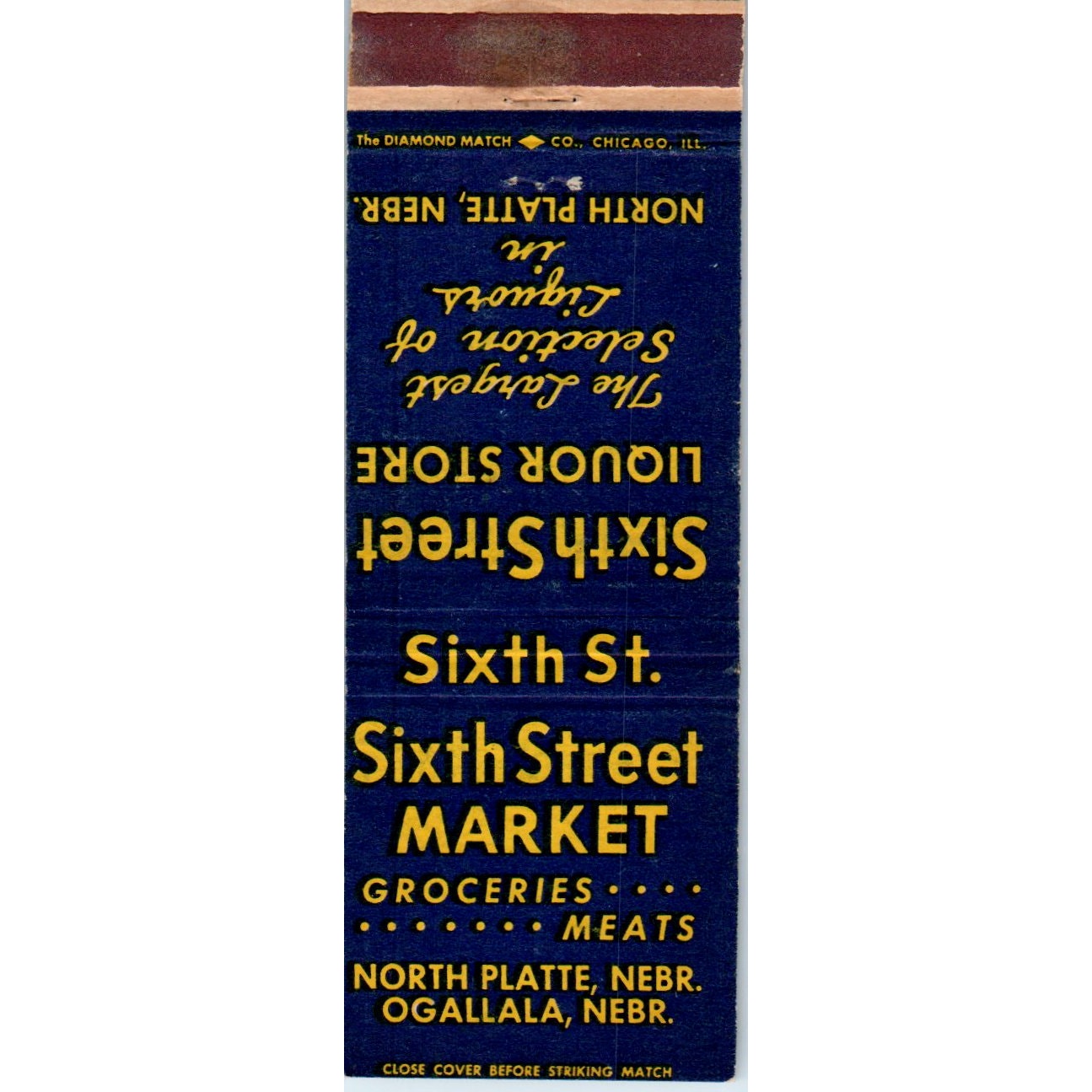 Sixth Street Liquor Store North Platte NE Advertising Matchbook Cover MM9-8