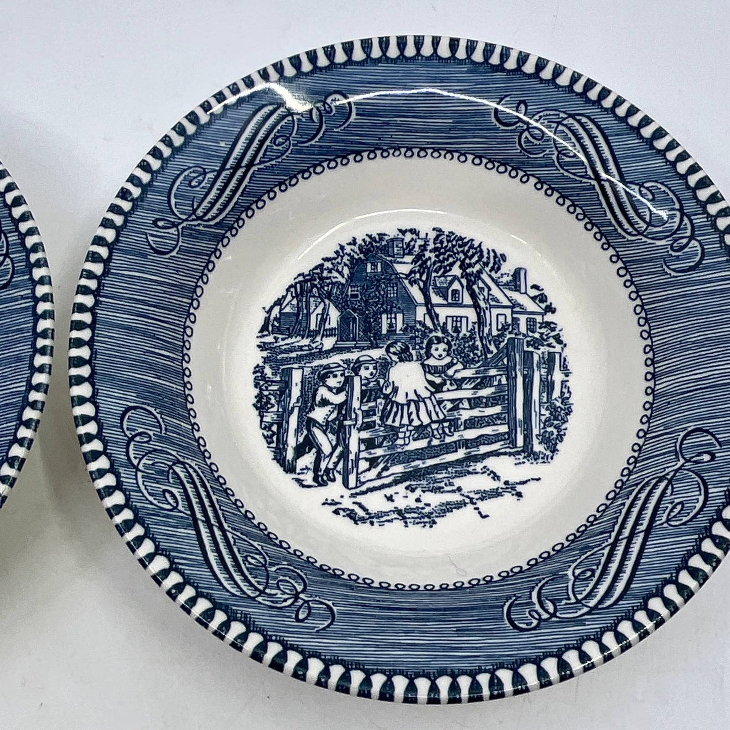 Currier Ives Royal China Blue Dessert Bowl Old Farm Gate 5 5/8" Set of 2 TI3
