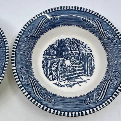 Currier Ives Royal China Blue Dessert Bowl Old Farm Gate 5 5/8" Set of 2 TI3
