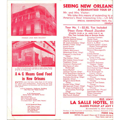 1950s Seeing New Orleans La Salle Tours Sightseeing Fold Out Travel Brochure SE3-4